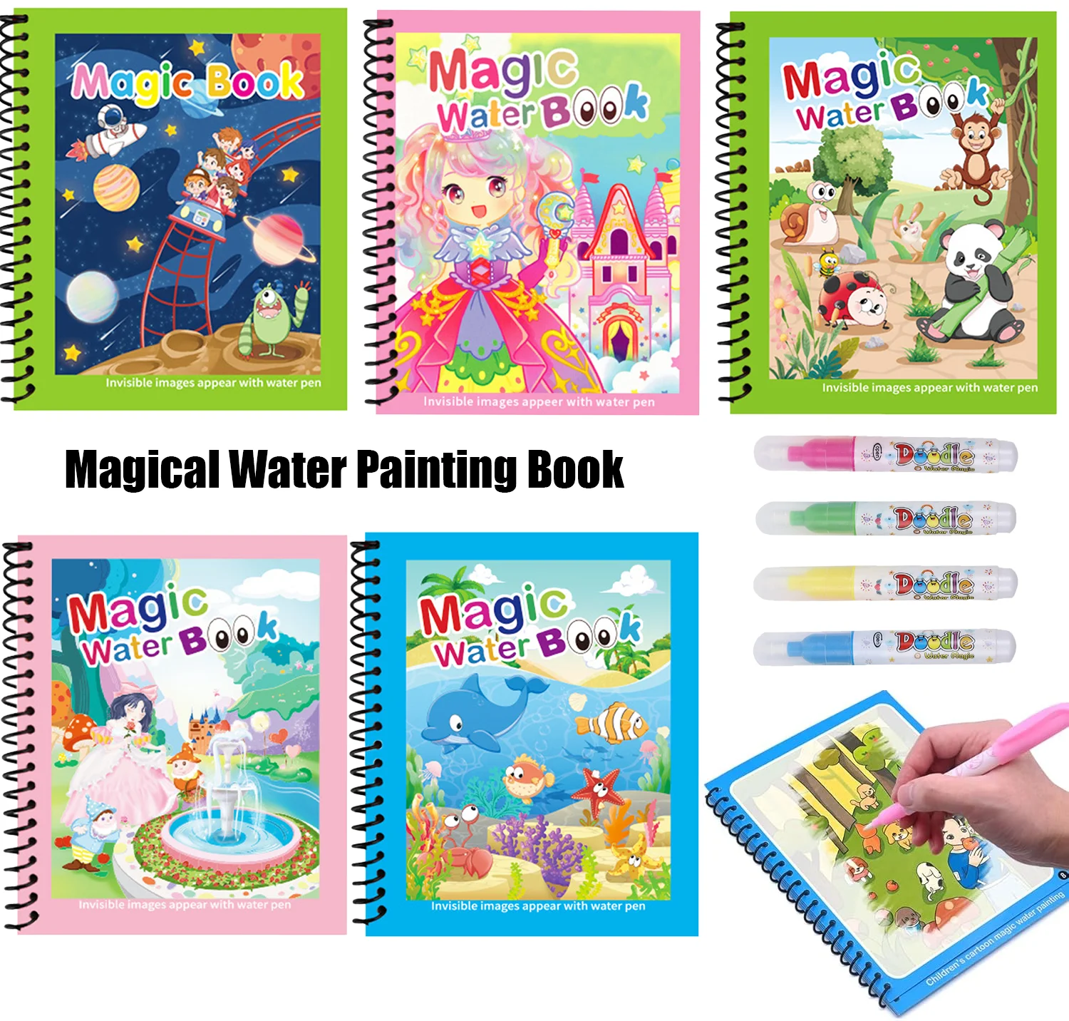 Reusable Water Magic Coloring Book - Yeniden Kullanılabilir Boyama Kitabı, Montessori Boyama